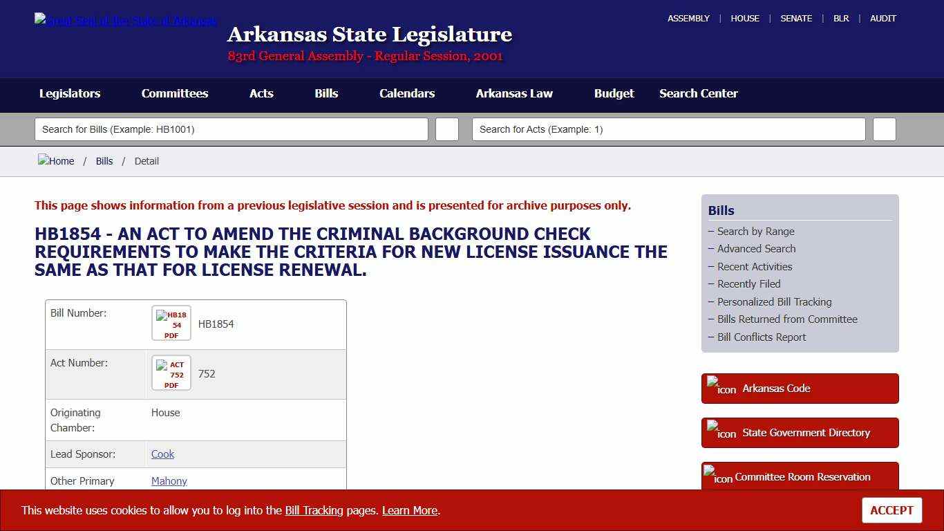 HB1854 Bill Information - Arkansas State Legislature